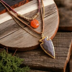 🆕️ Indian Handcrafted Carnelian & Brown Agate Boho Chic Layered Necklace Set 🌟